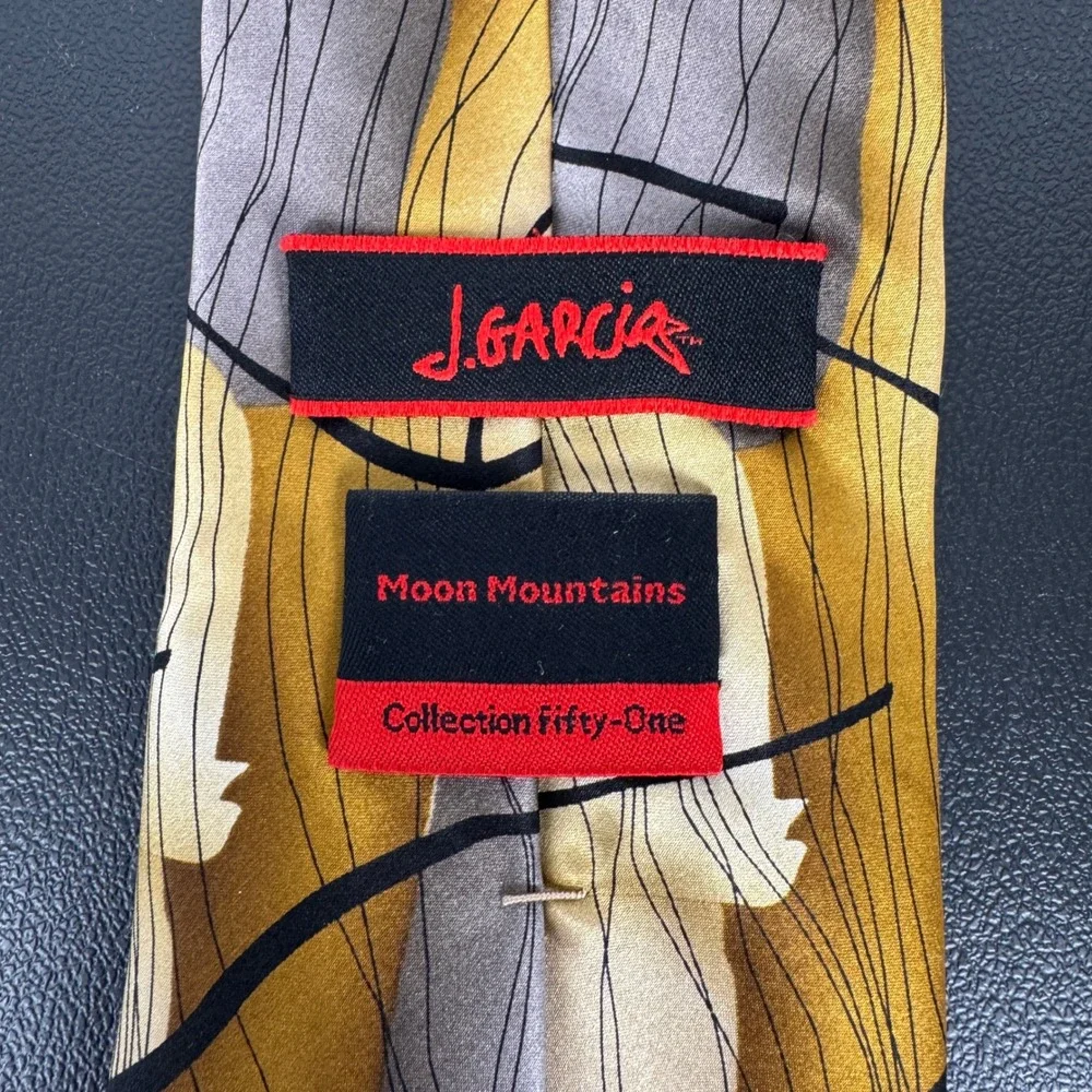 J. Garcia Moon Mountains Collection 51 Silk Tie Gold Grey Abstract Geometric